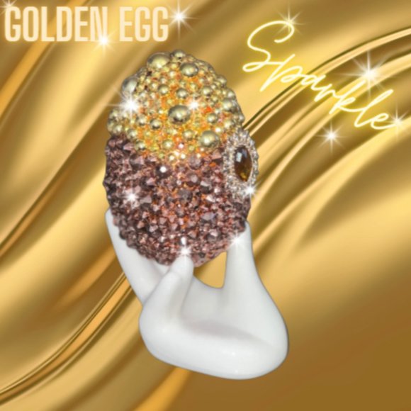 Gold Crystal Rhinestone Luxury Easter Egg W/Ceramic Egg Hand Holder, Easter Gift - Picture 13 of 16